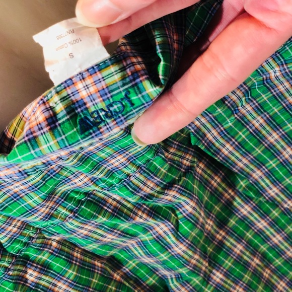 J Crew Gr/Bl plaid ruffle front buttondown size sm - Picture 8 of 8